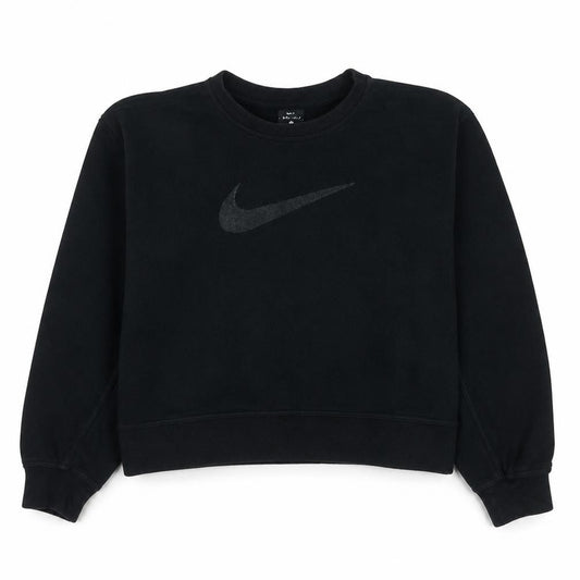 Front view of Nike women’s black dri-fit pullover sweatshirt m crew neck logo