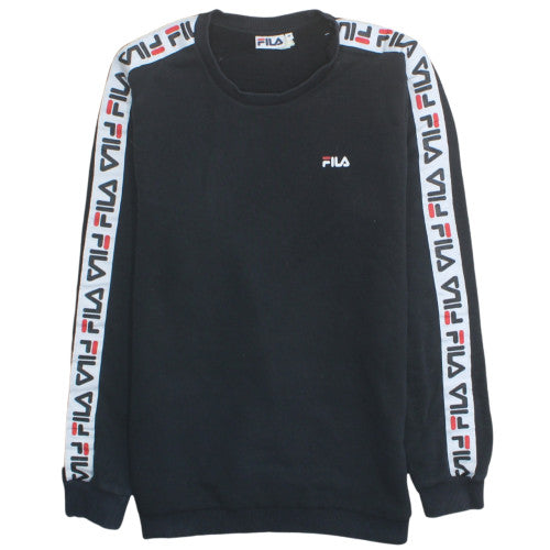 FILA Men’s Black Logo Tape Crew Neck Pullover Sweatshirt Size M