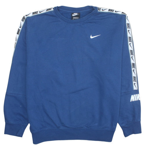 Nike Men Blue Logo Crew Neck Pullover Sweatshirt L Classic Fit