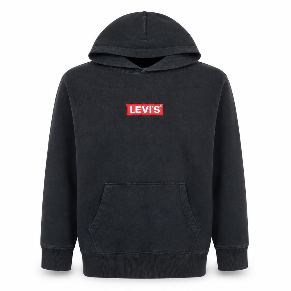 Front view of Levi's Men's Black Relaxed Fit Pullover Hoodie M Logo Fleece