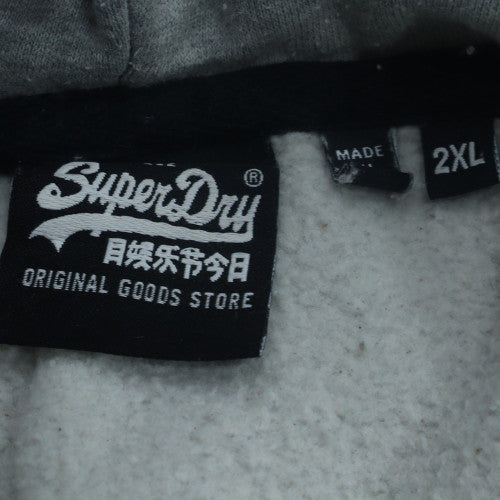Superdry Mens Grey Pullover Hoodie 2XL Logo Fleece Sweatshirt