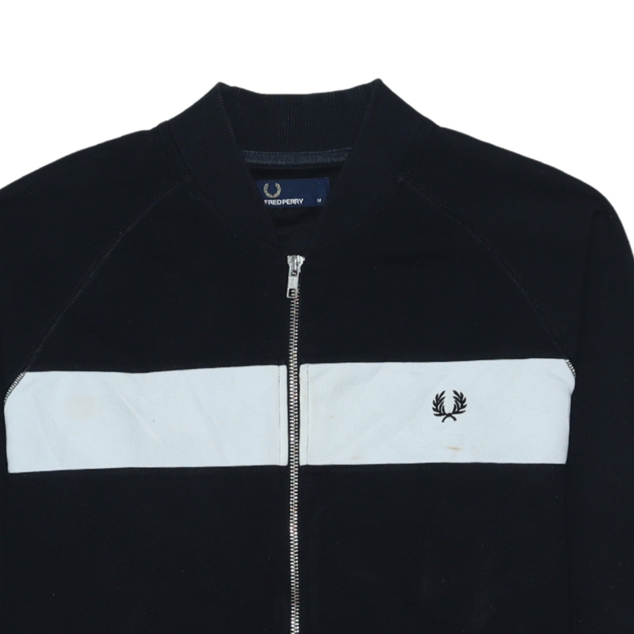 Fred Perry Men’s Black Track Jacket M Colourblock Full Zip Cotton Blend