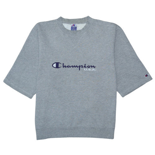 Champion Womens Grey Short Sleeve Crew Neck Sweatshirt Medium