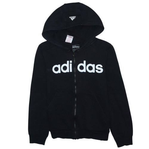 Adidas Girls Black Full Zip Hoodie 11-12 Years Essentials Logo Sweatshirt