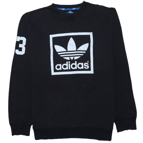 Adidas Mens Black Pullover Sweatshirt M Crew Neck Logo Sportswear