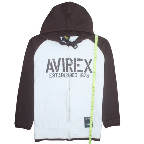 Avirex Men's White Full Zip Graphic Hoodie Size L