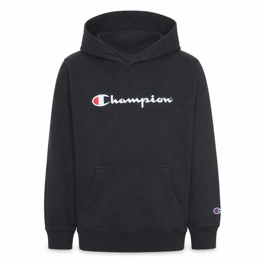 Front view of Champion boys’ black pullover hoodie junior 12 cotton blend casual