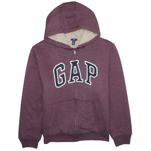 GAP Men's Burgundy Full Zip Hoodie XL Sherpa Lined Casual Sweatshirt