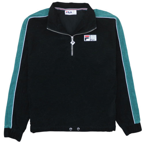 Fila Women Black Green 1/2 Zip Pullover Sweatshirt Size S