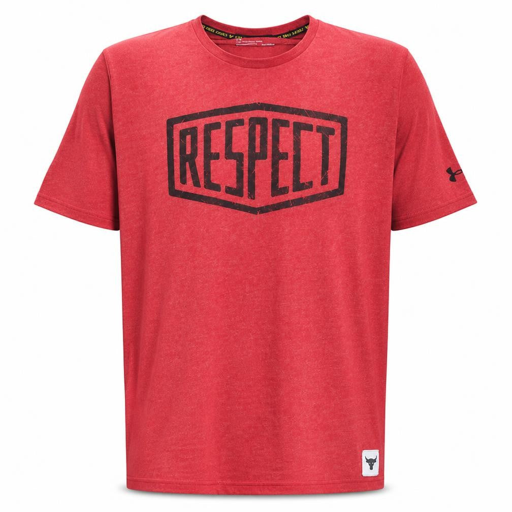 Front view of Under Armour Men’s Red 'Respect' HeatGear T-Shirt, size L