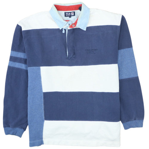 Fila Sport Men's Blue Colourblock Long Sleeve Polo - Size L