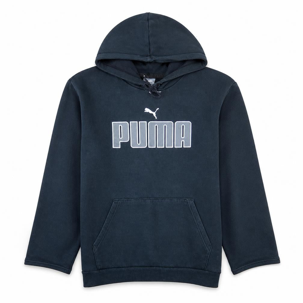 Front view of Puma Men's Black XL Pullover Hoodie Fleece Logo Sweatshirt