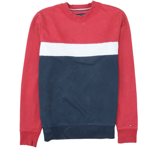 Tommy Hilfiger Men's Red Colour Block Crew Neck Sweatshirt Size M