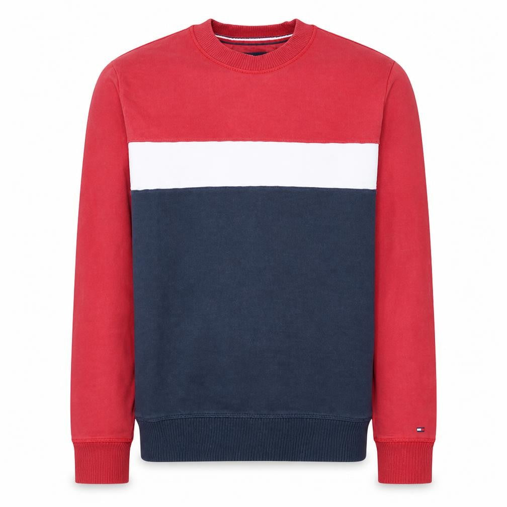 Front view of Tommy Hilfiger Men's Red Colour Block Crew Neck Sweatshirt, size M