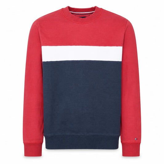 Front view of Tommy Hilfiger Men's Red Colour Block Crew Neck Sweatshirt, size M