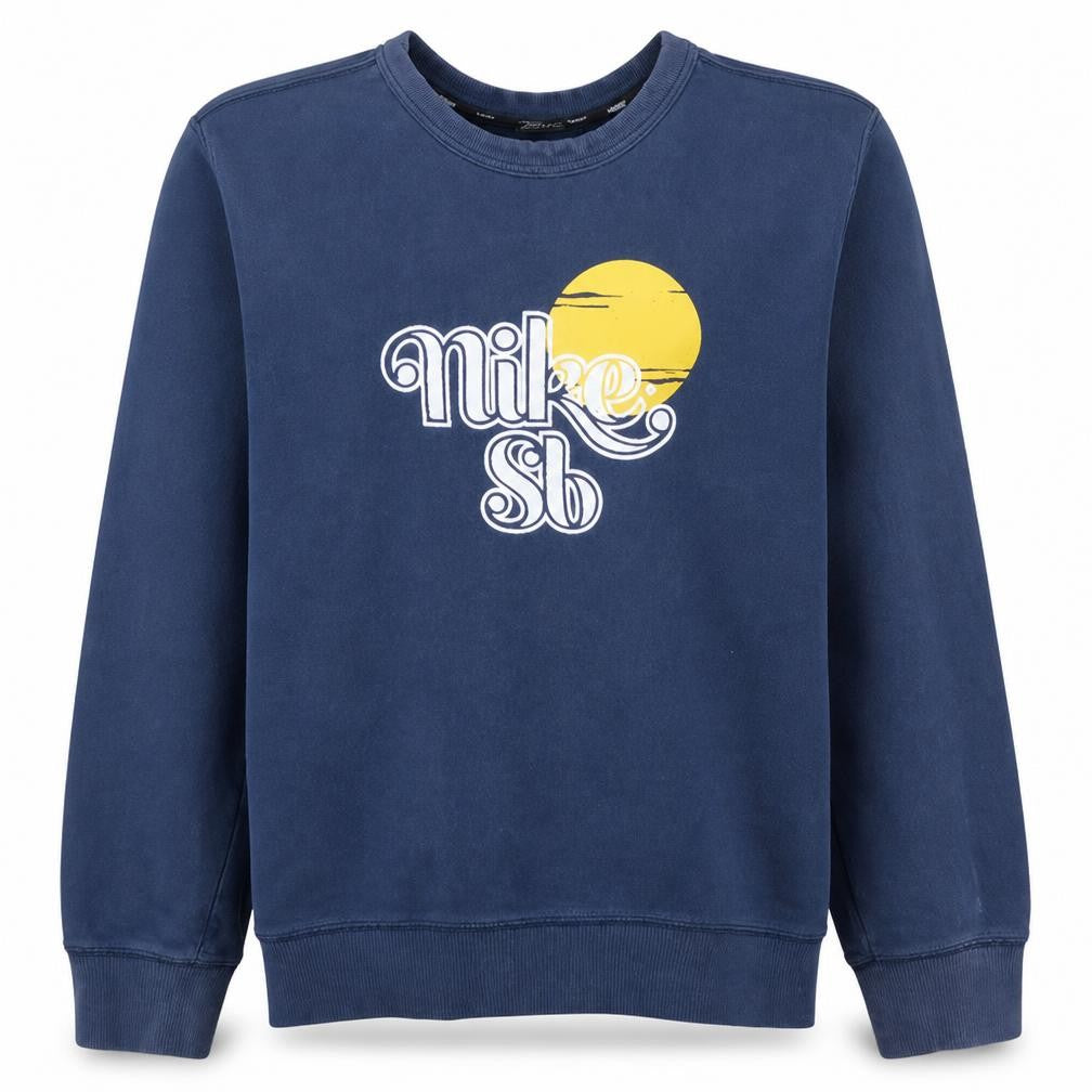 Front view of Nike SB Men's Blue Crew Neck Graphic Print Sweatshirt M