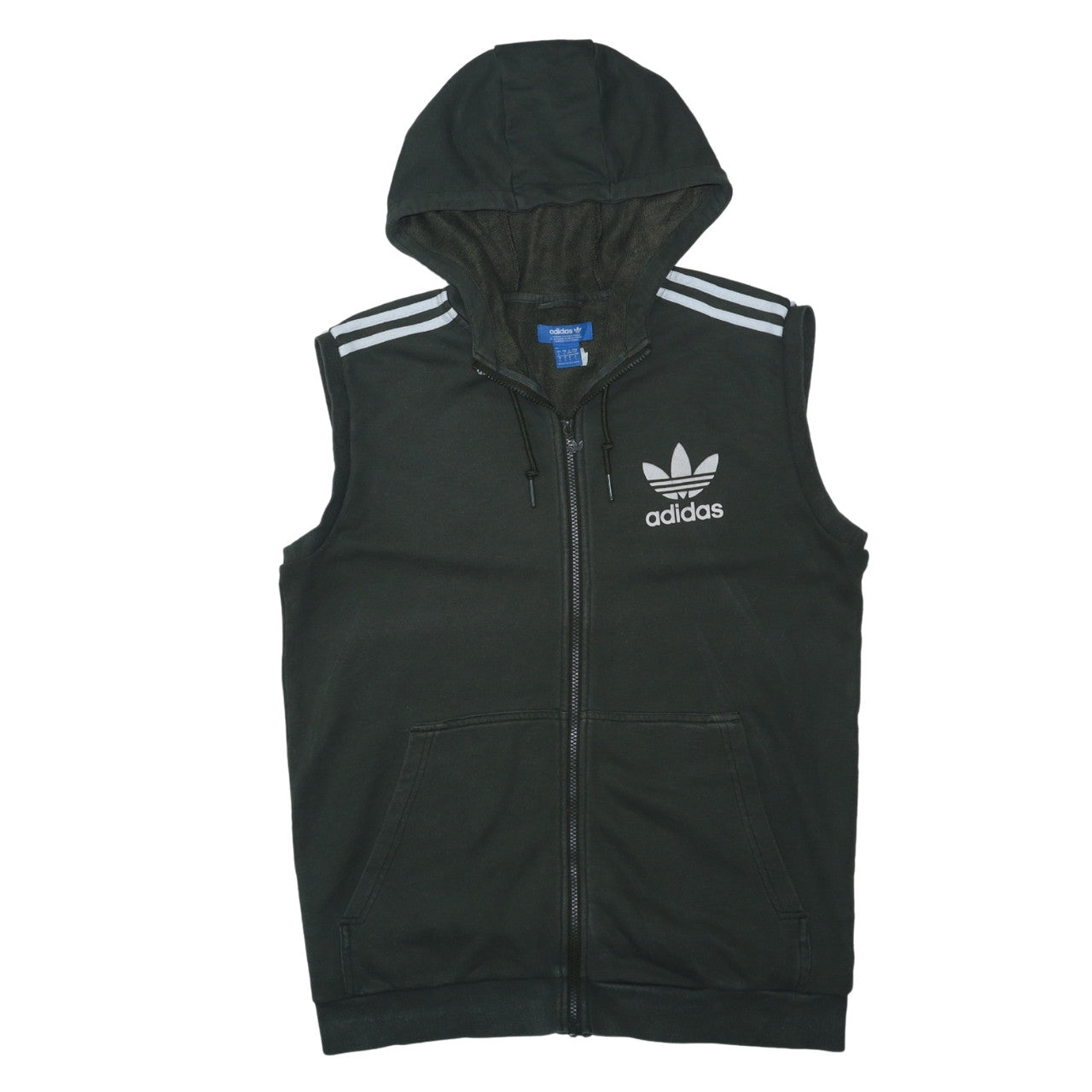 Adidas Men's Black Sleeveless Hoodie Vest L Full Zip Gym Training