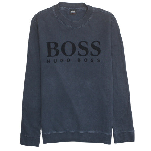 Hugo Boss Men's Blue Logo Crew Neck Cotton Sweatshirt M