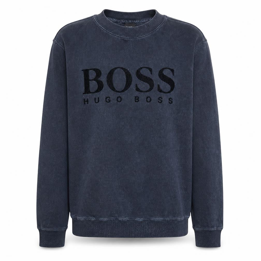 Front view of Hugo Boss Men's Blue Logo Crew Neck Cotton Sweatshirt M
