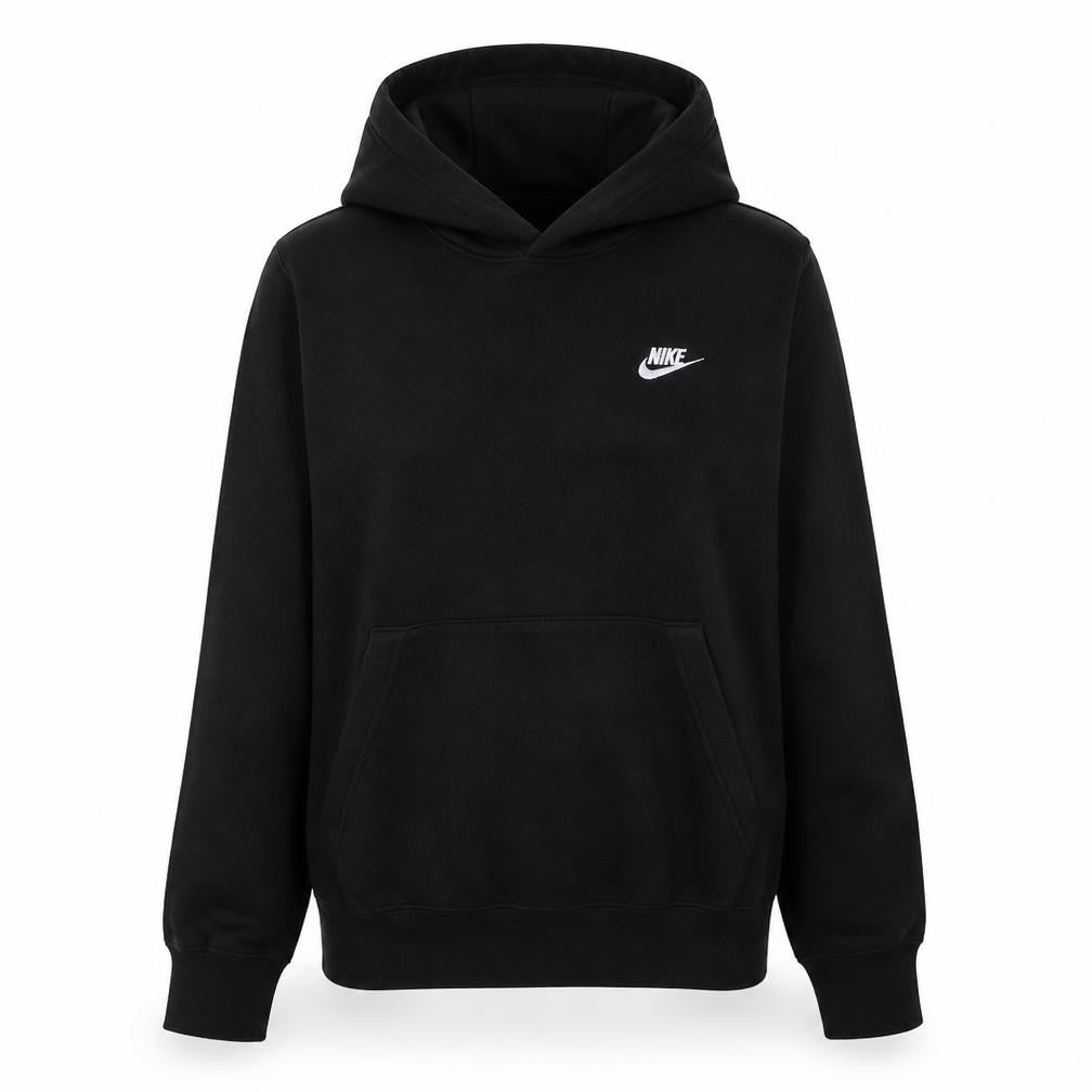 Front view of Nike Women's Black Pullover Hoodie Small Cotton Fleece Logo Sweatshirt