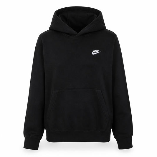 Front view of Nike Women's Black Pullover Hoodie Small Cotton Fleece Logo Sweatshirt