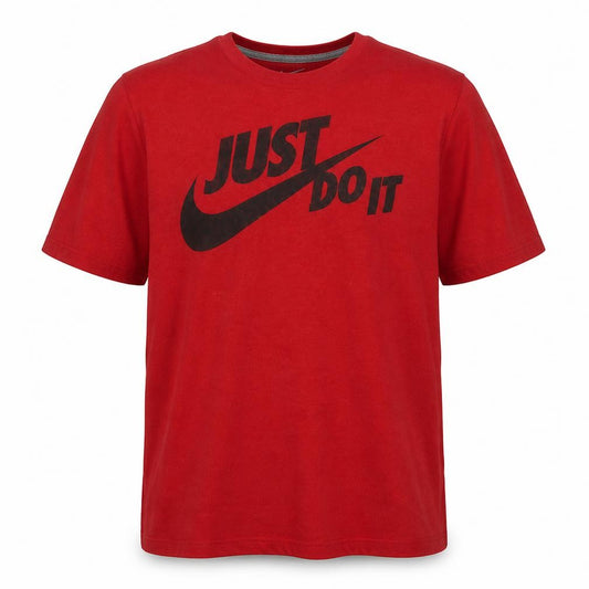 Front view of Nike Men's Red Just Do It Crew Neck Cotton T-Shirt XL Regular Fit