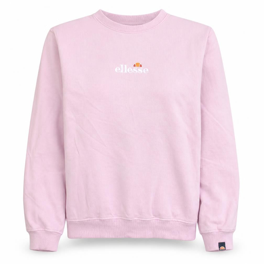 Front view of Ellesse women’s pink cotton crew neck pullover sweatshirt uk 12