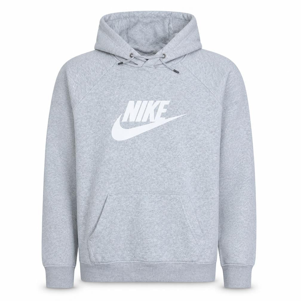 Front view of Nike Men's Grey XL Pullover Hoodie with Logo and Pockets
