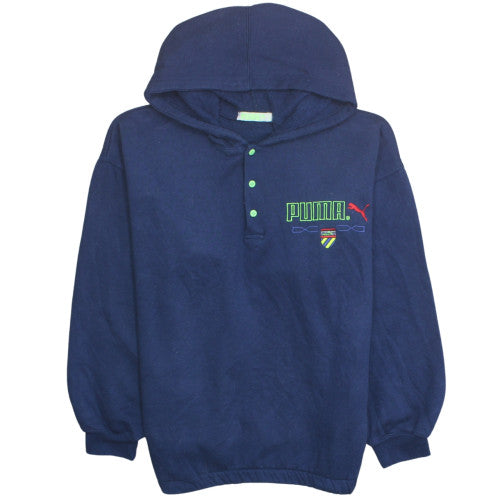 Puma Men's Blue Henley Hoodie L Vintage Fleece Sportswear