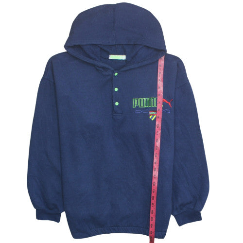 Puma Men's Blue Henley Hoodie L Vintage Fleece Sportswear