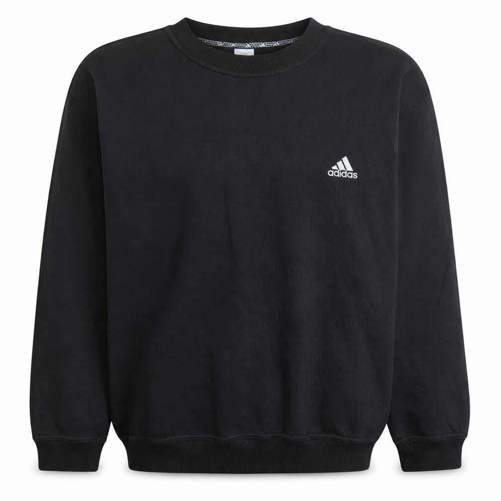 Front view of Adidas Men's Black Crew Neck Sweatshirt, size L, Classic Pullover