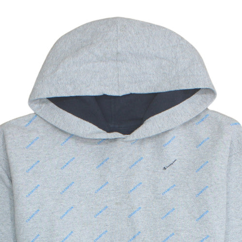 Champion Mens Grey Pullover Hoodie L Fleece Logo Sweatshirt