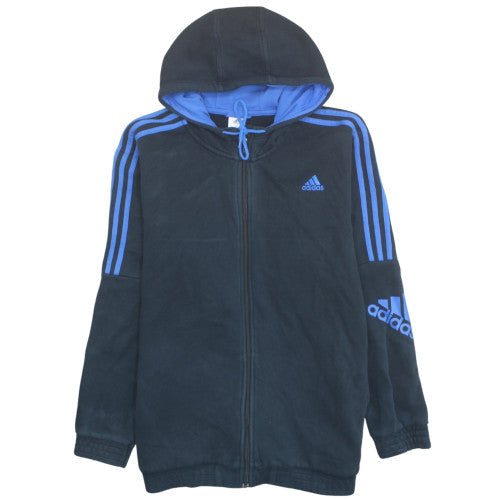 Adidas Mens Black 2XL Full Zip Fleece Hoodie with Blue Stripes