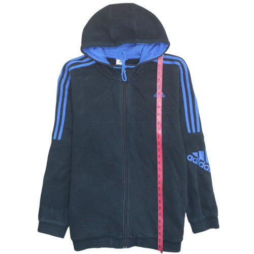 Adidas Mens Black 2XL Full Zip Fleece Hoodie with Blue Stripes
