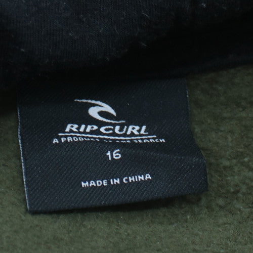 Rip Curl Boys Khaki Black Pullover Hoodie Size 16 Cotton Blend Surf Style
