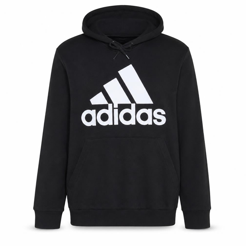 Front view of Adidas Men’s Black Pullover Hoodie L Logo Fleece Sweatshirt