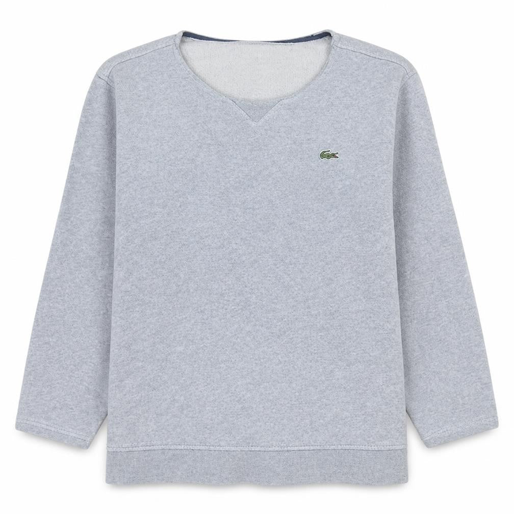 Front view of Lacoste Sport women’s grey pullover sweatshirt, size M, cotton blend logo classic fit
