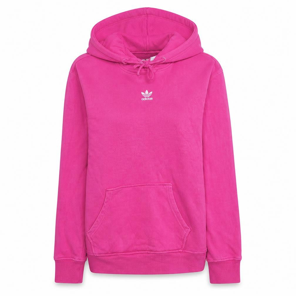 Front view of Adidas women’s pink pullover hoodie, size UK 8, lined casual sweatshirt