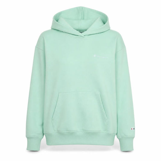 Front view of Champion women’s mint green medium pullover hoodie sweatshirt