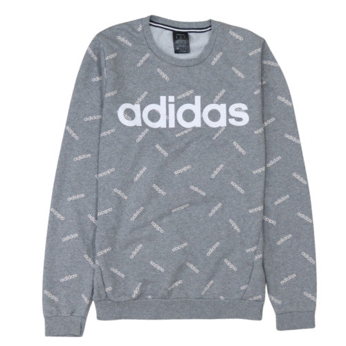 adidas Mens Grey Small Logo Crew Neck Pullover Sweatshirt
