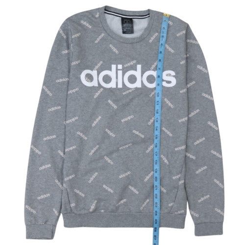 adidas Mens Grey Small Logo Crew Neck Pullover Sweatshirt