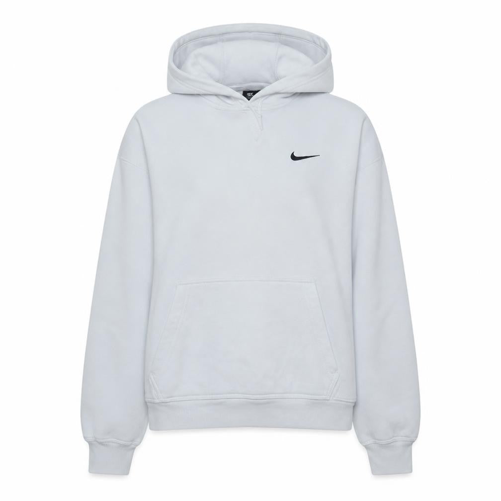 Front view of Nike Women’s White Pullover Hoodie Medium Cotton Blend Logo Sweatshirt