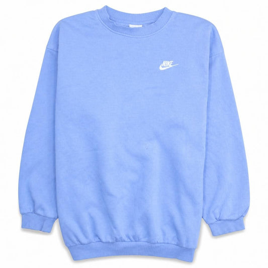 Front view of Nike boys’ blue xl pullover fleece sweatshirt crew neck logo jumper