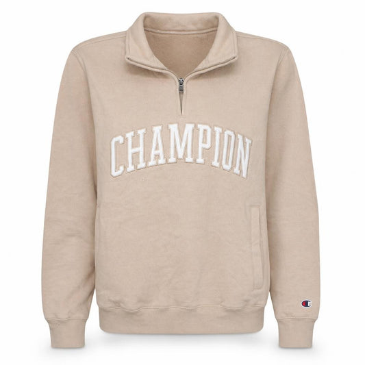 Front view of Champion Women Beige Small 1/4 Zip Pullover Sweatshirt Fleece Lined