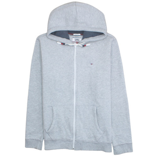 Tommy Jeans Men Grey XL Full Zip Hoodie Regular Fit Jersey Sweatshirt