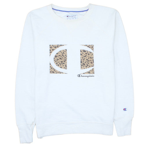 Champion Womens White Leopard Logo Sweatshirt Size L