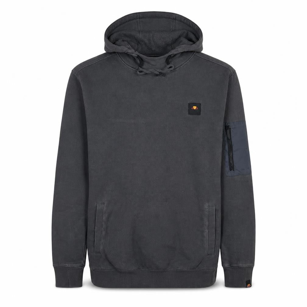 Front view of Ellesse men’s black pullover hoodie m cotton blend drawstring pocket