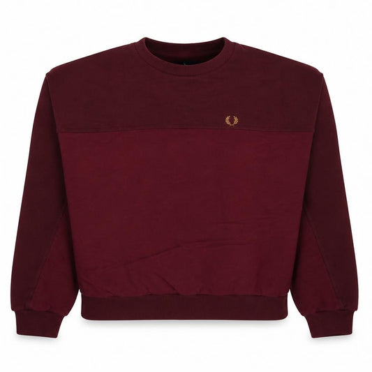 Front view of Fred Perry Women's Burgundy Sweatshirt UK 10 Crew Neck Cotton Blend
