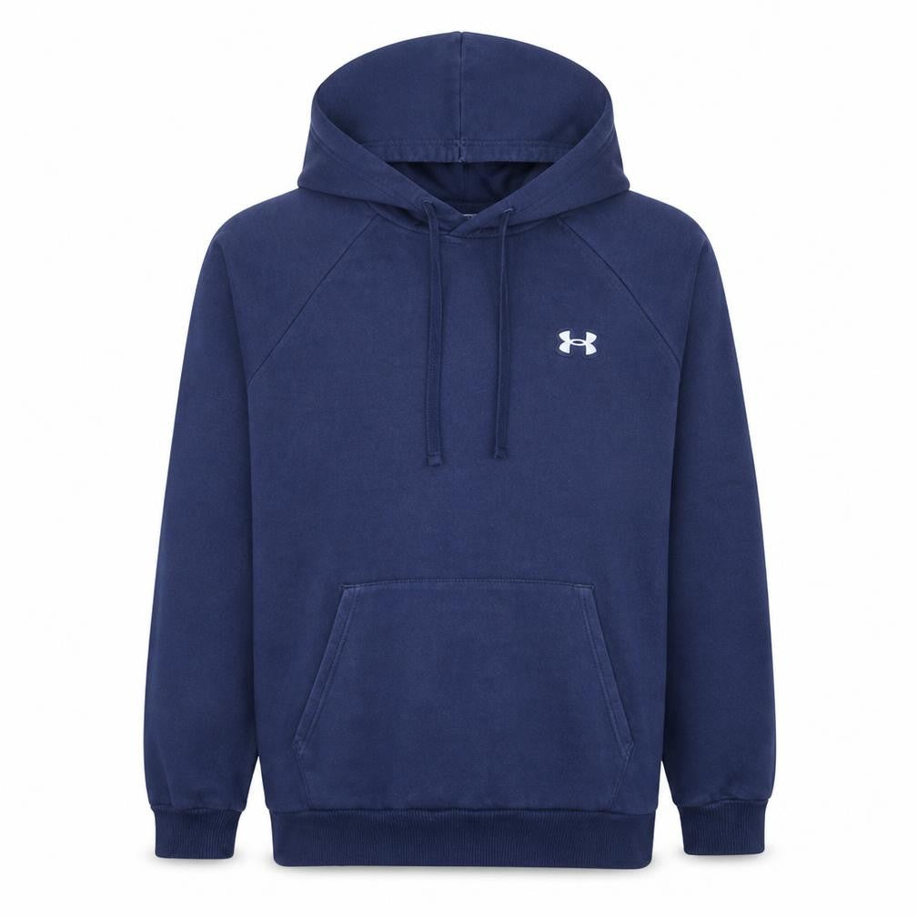 Front view of Under Armour Men's Blue Pullover Hoodie L Fleece Relaxed Fit