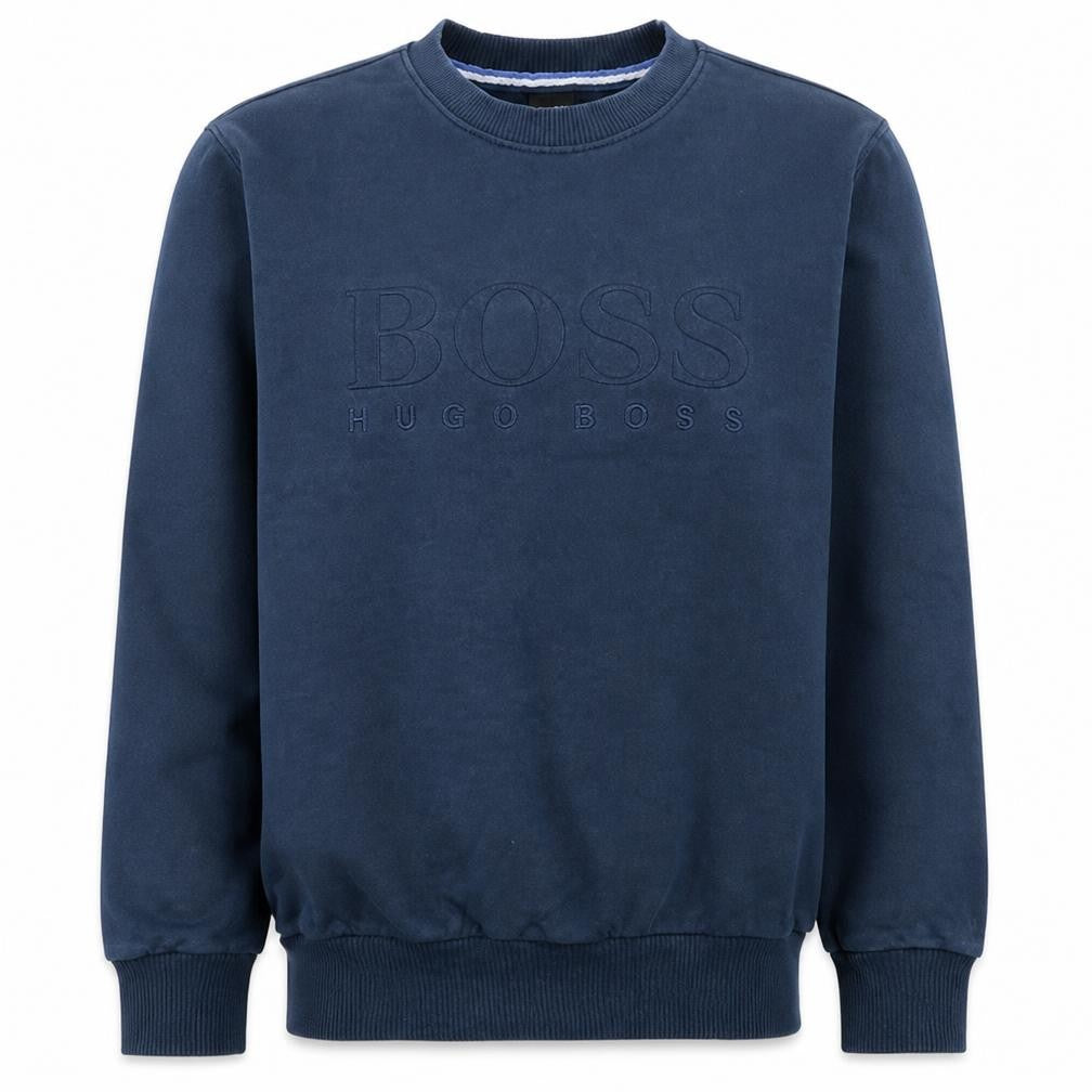 Front view of Hugo Boss Men's Blue Crew Neck Pullover Sweatshirt L
